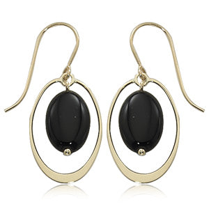 Onyx framed oval 14ky gold earrings