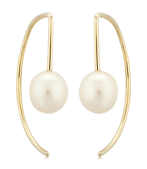Pearl curved 14ky gold drop earring