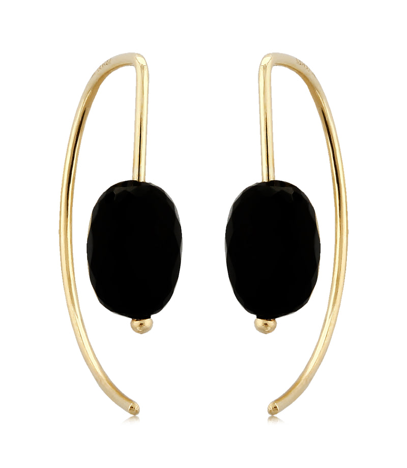 Onyx curved 14ky gold drop earring