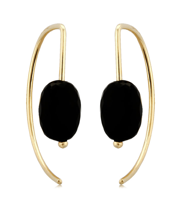 Onyx curved 14ky gold drop earring