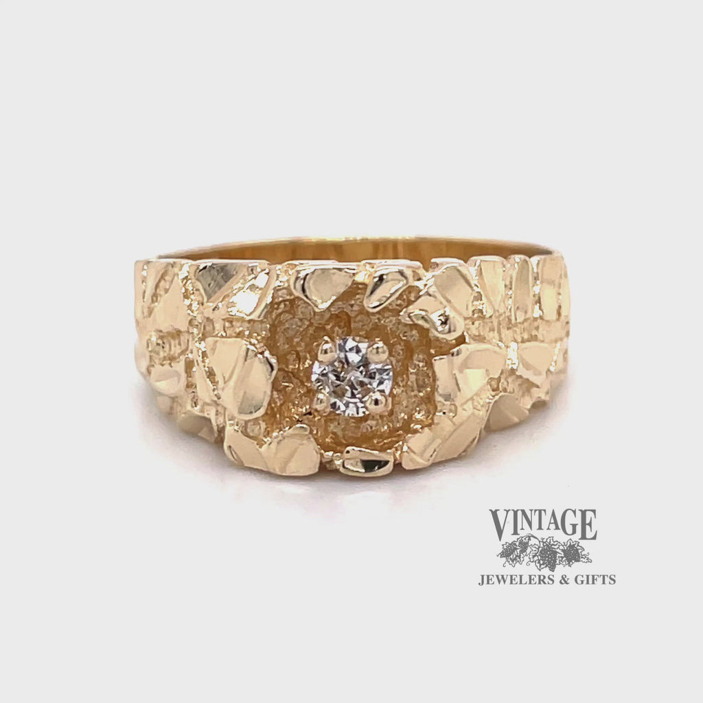 Cast nugget 14ky gold .16 carat diamond signet ring video