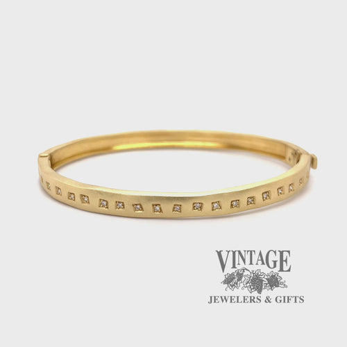 Rustic 14ky satin gold hinged diamond bangle bracelet video