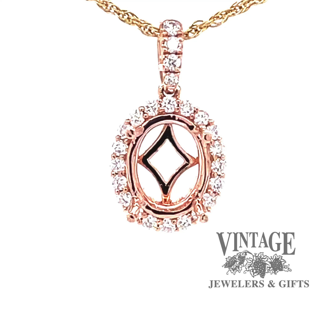 Revolving video of 14 karat rose gold diamond semi mount pendant