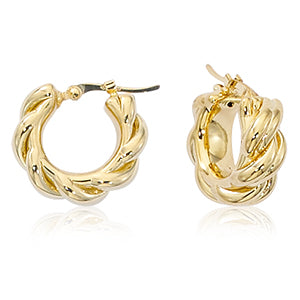 14 karat yellow gold small knotted twist tube hoop earring