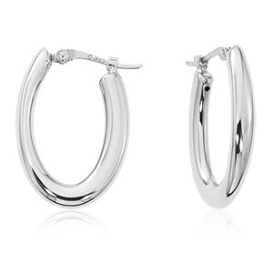 Oval polished 14 karat white gold small pierced tube hoops