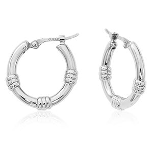 14 karat white gold small round bamboo hoop earrings