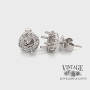 Revolving video of 18 karat white gold classic diamond halo pierced earring stud mountings