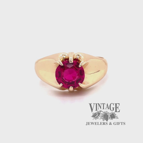 1.8 carat Lab Ruby 10ky gold belcher ring video