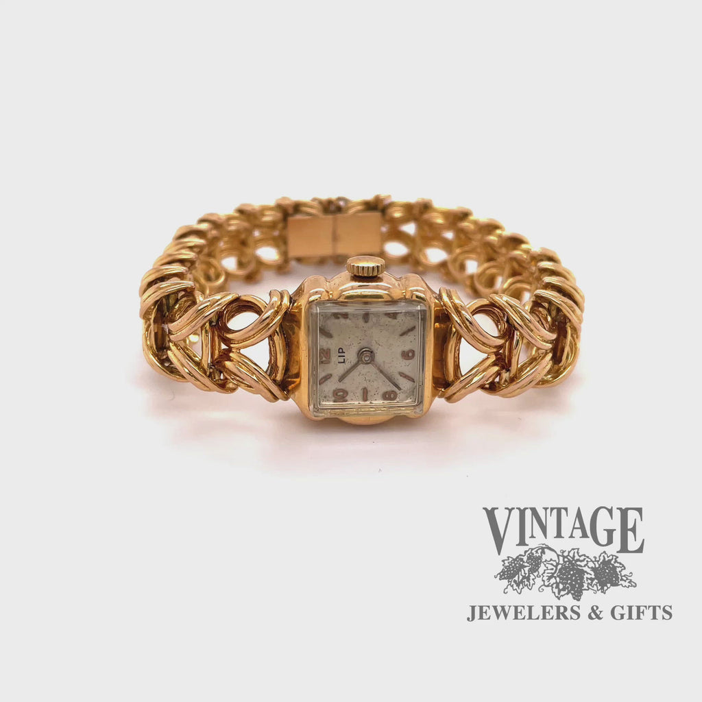 Revolving video of Rare French "Lip" (brand) 18 karat gold mechanical watch