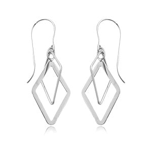 14 karat white gold double diamond shape drop earrings