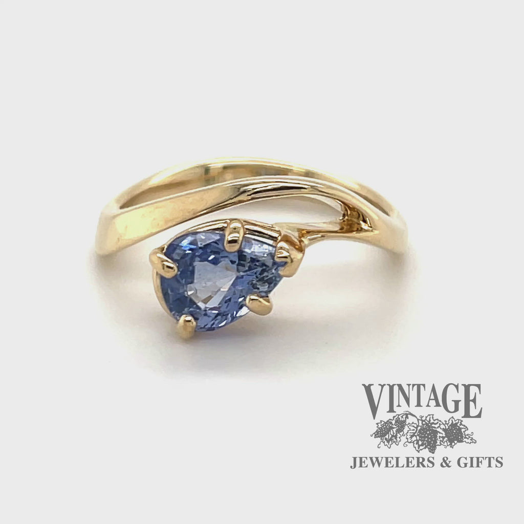 1.30ct Pear shape blue sapphire contemporary 14ky ring video