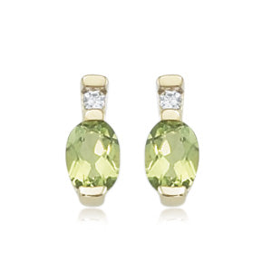 14 karat yellow gold oval peridot and diamond earrings