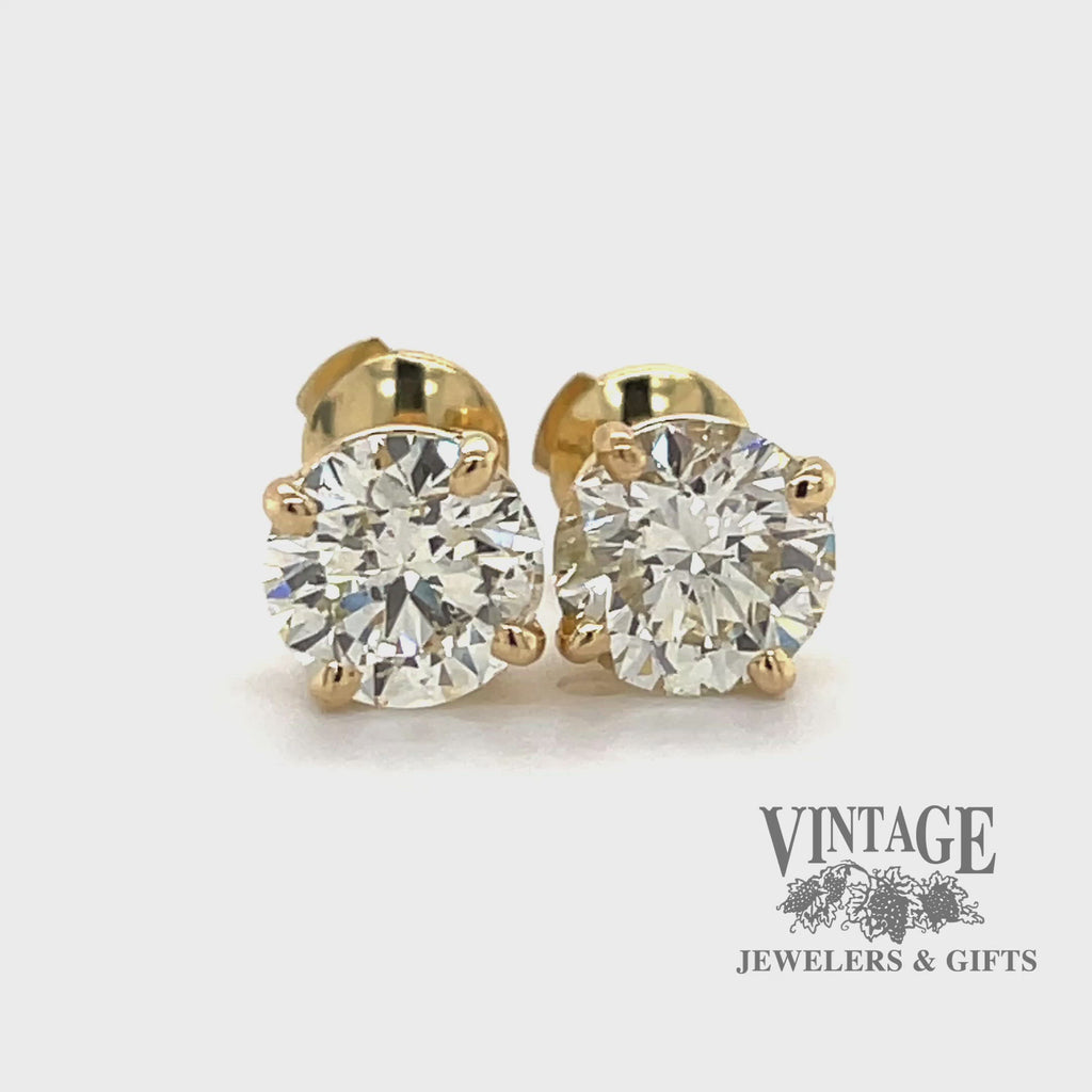 18 karat gold 3.27 carat total weight Diamond stud earrings, close up video