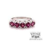 Revolving video of 14 karat white gold estate rhodolite garnet 5 stone ring,