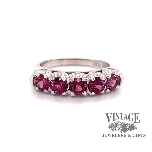 Revolving video of 14 karat white gold estate rhodolite garnet 5 stone ring,