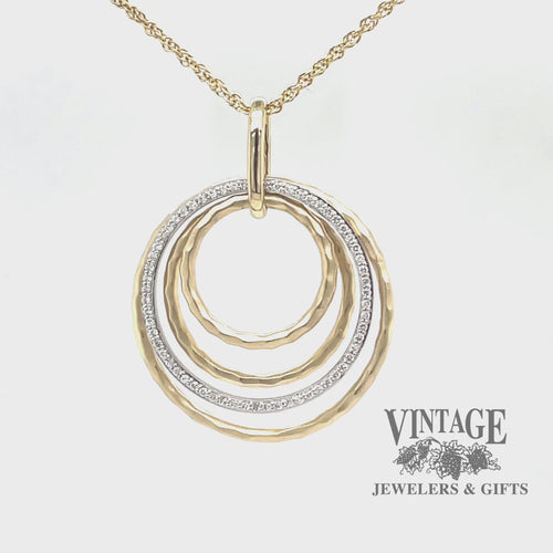 Multi circle 14k two tone gold and diamond pendant, revolving video