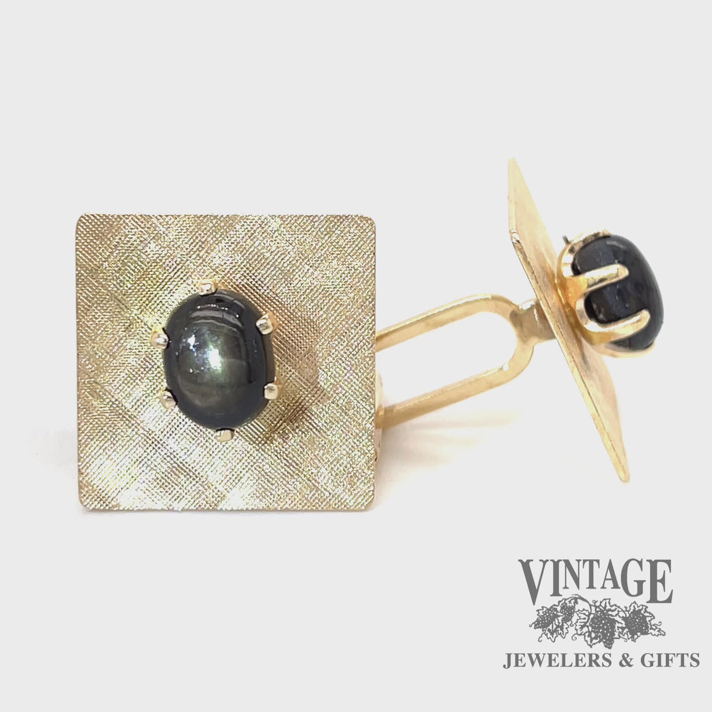 Black star sapphire 14ky gold vintage cufflinks video with moving star