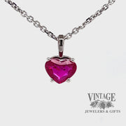 Revolving video of 14 karat white gold 1.15ct heart shape natural ruby pendant