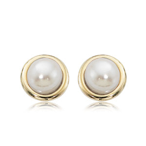 14 karat yellow gold fresh water cultured pearl button earrings