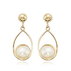 14 karat yellow gold Pearl and wire drop earrings