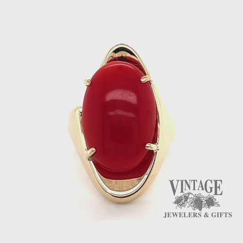 Red coral 14ky gold contemporary ring Video