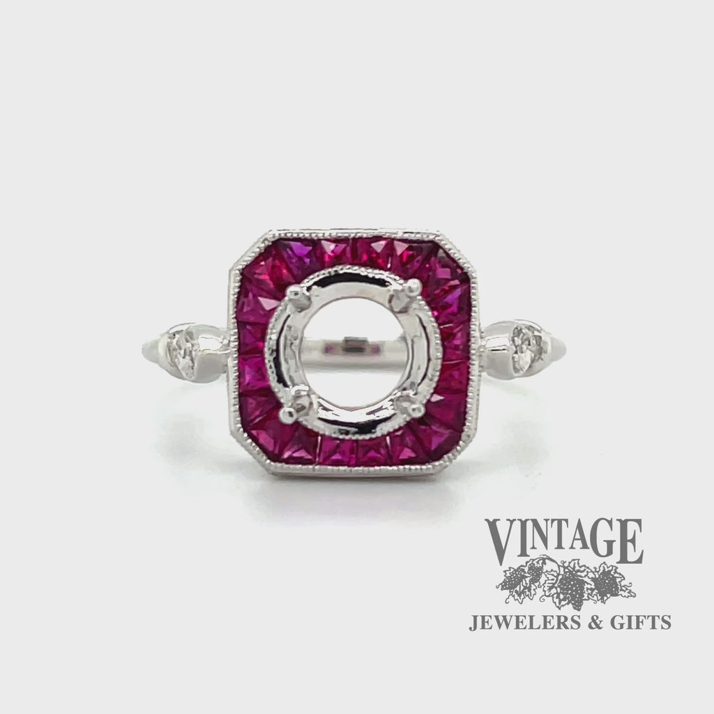 Revolving video of Platinum ruby and diamond ring mounting