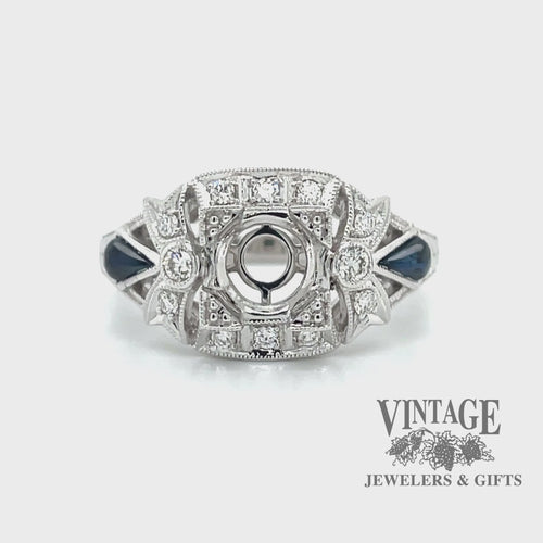 Edwardian inspired hand engraved cabochon sapphire and diamond 14kw gold ring video