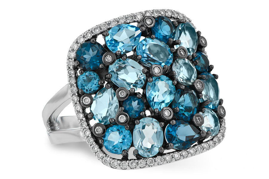 Blue topaz with pave' diamond 14kw gold ring