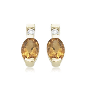 14 karat yellow gold oval citrine and diamond earrings