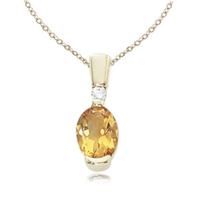 14 karat yellow gold citrine and diamond  pendant