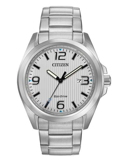 Men's Citizen stainless steel Eco Drive wristwatch with silver tone dial