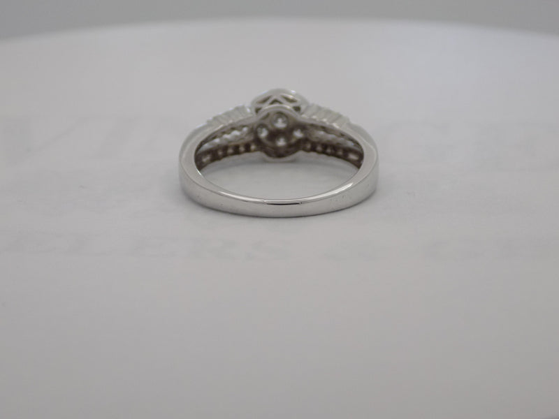 White gold split shank diamond cluster ring
