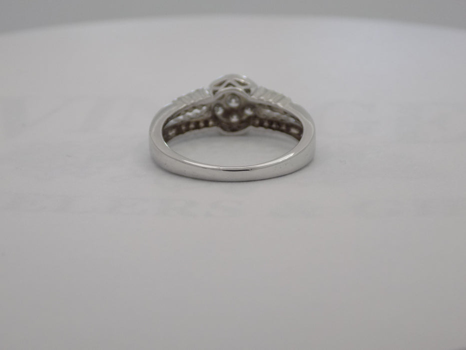 White gold split shank diamond cluster ring