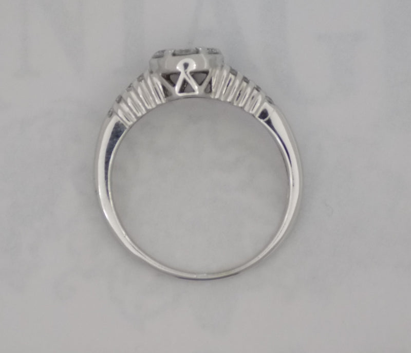 White gold split shank diamond cluster ring