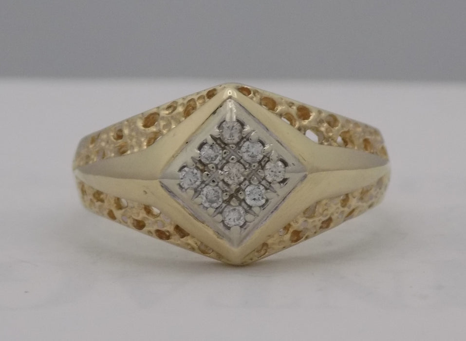 Yellow gold diamond shaped cluster ring