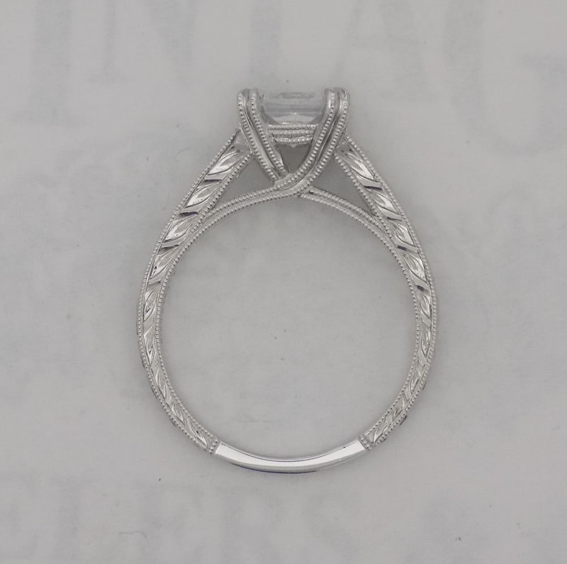 Kirk Kara white gold baguette diamond semi-mount for 1 carat princess cut diamond