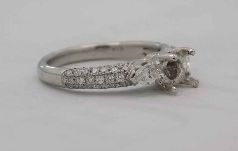 White gold pave semi-mount for 3/4 carat diamond