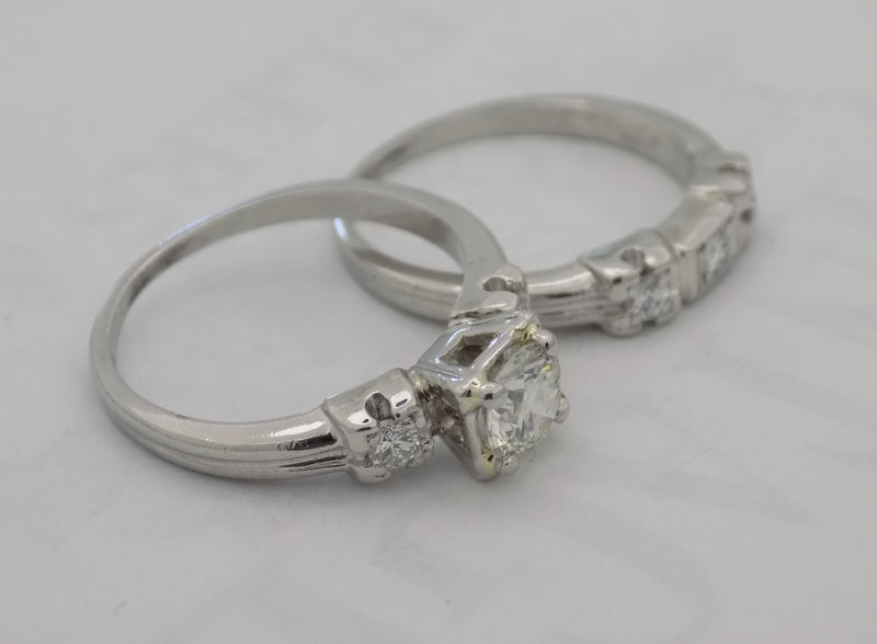Vintage platinum & diamond wedding set with 1/2 carat center diamond