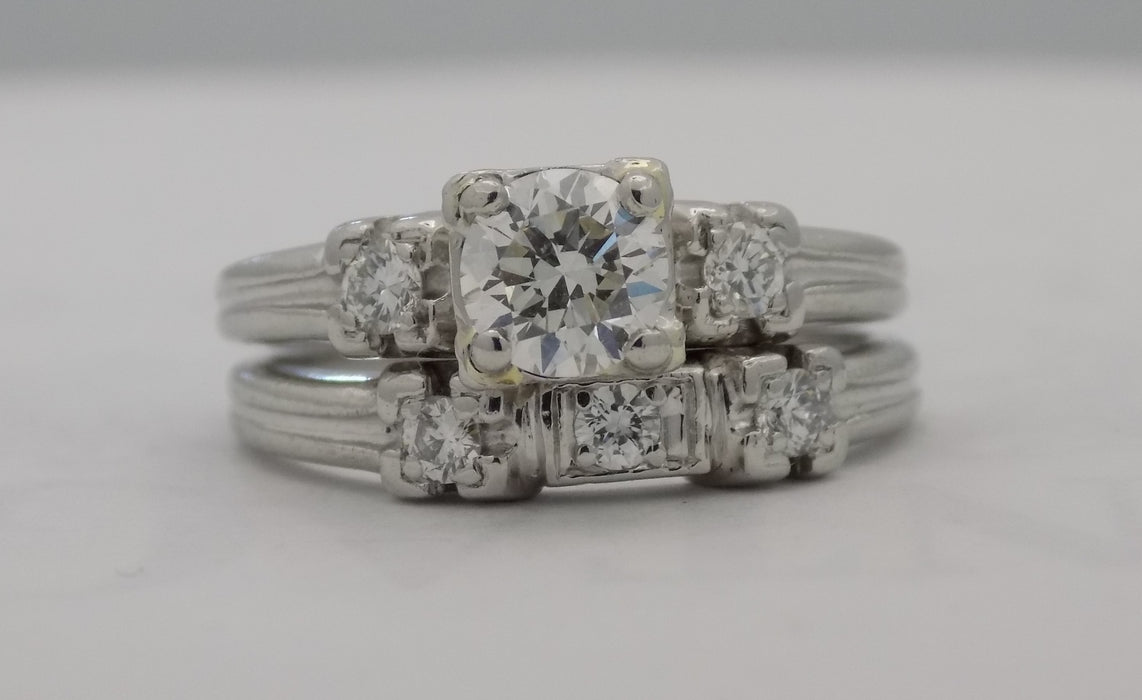 Vintage platinum & diamond wedding set with 1/2 carat center diamond