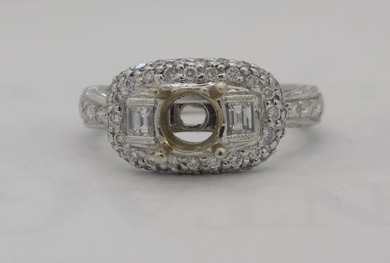 Hand Engraved White gold pave' diamond semi mount