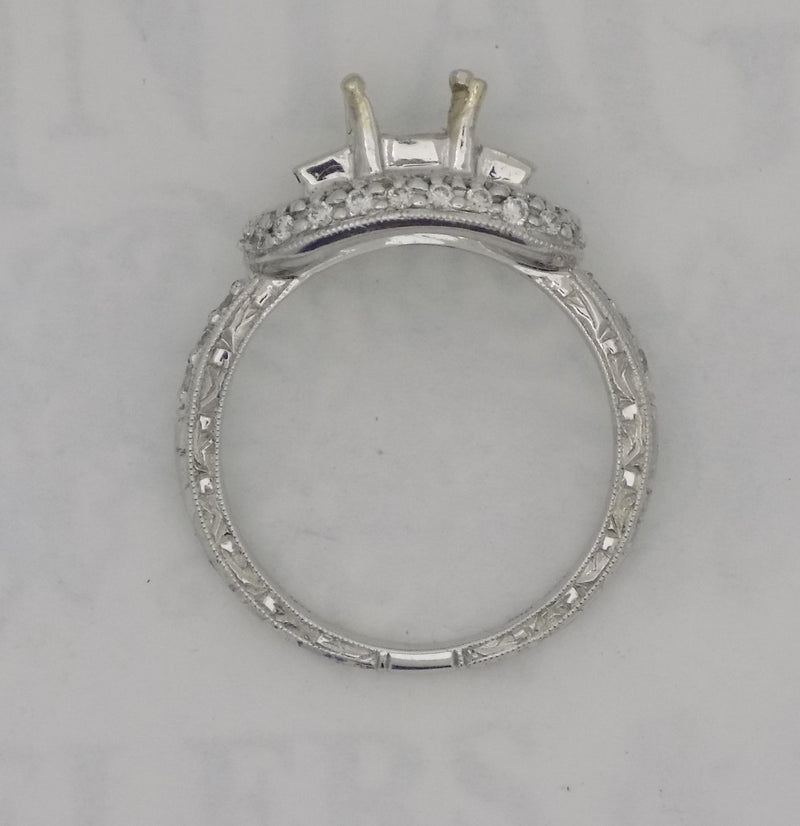 Hand Engraved White gold pave' diamond semi mount