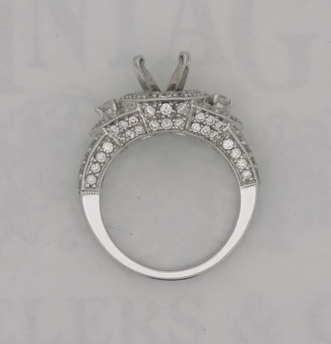 White gold pave' diamond halo wedding ring for 3/4 carat center round diamond