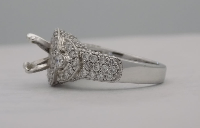 White gold pave' diamond halo wedding ring for 3/4 carat center round diamond