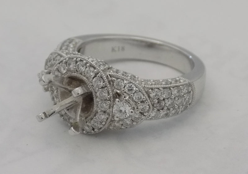 White gold pave' diamond halo wedding ring for 3/4 carat center round diamond