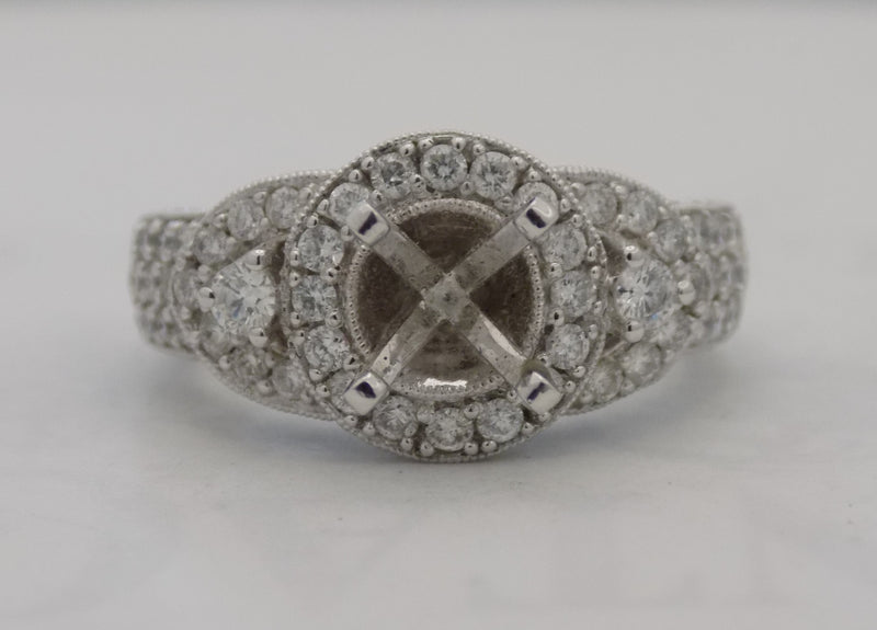 White gold pave' diamond halo wedding ring for 3/4 carat center round diamond