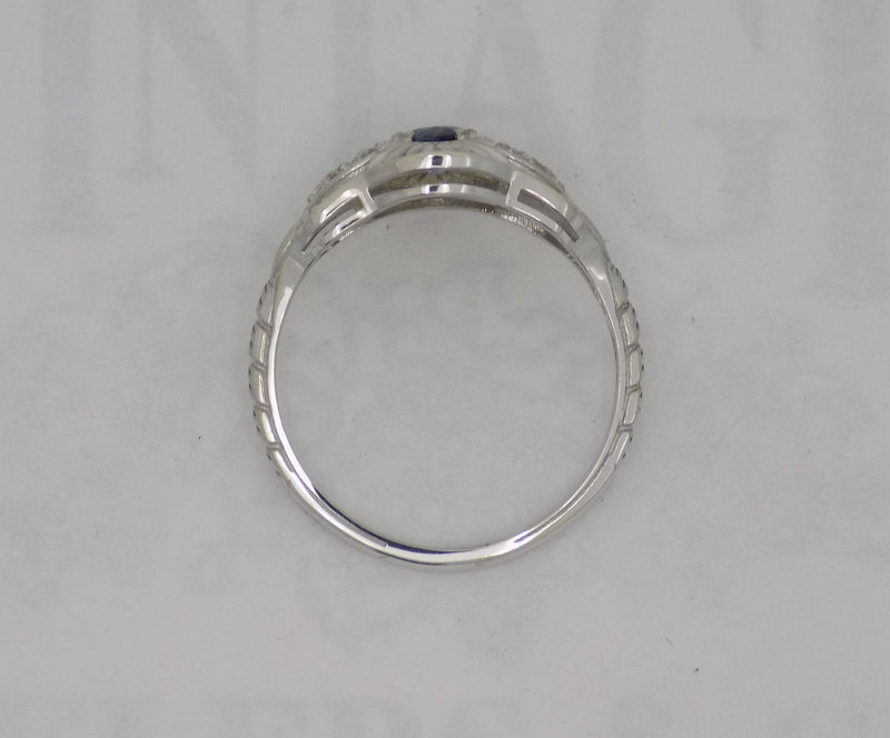White gold art deco style sapphire and diamond ring.