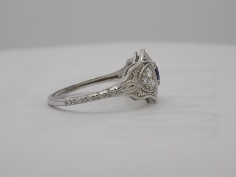 White gold art deco style sapphire and diamond ring.