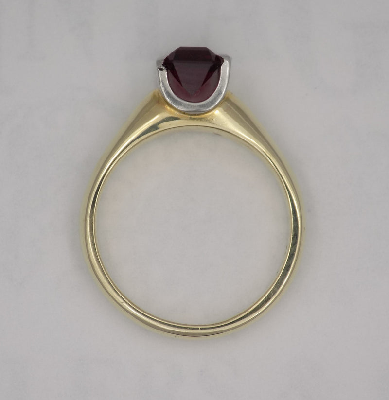 Yellow gold pink tourmaline set in platinum bar set design