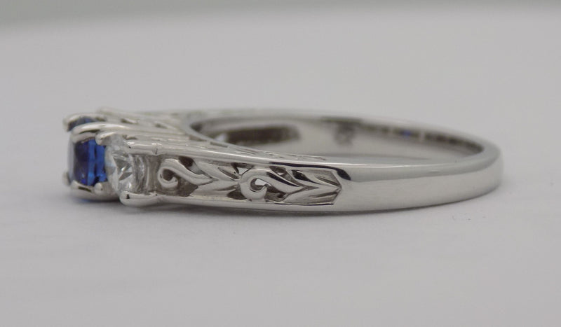 White gold sapphire and diamond 3 stone ring
