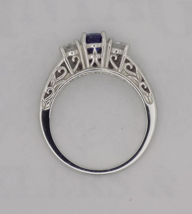 White gold sapphire and diamond 3 stone ring